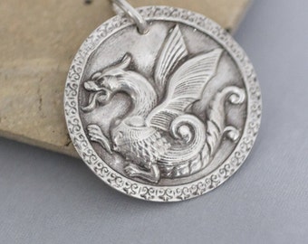 Dragon Necklace , Father's day gift , unisex , Dragon Jewelry , Dragon pendant , Gift for Dad , Men's necklace , Silver Dragon Necklace