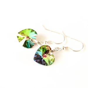 Valentine&#39;s Multicolor Heart Earrings , Swarovski Crystal Medium Vitrail , Valentine&#39;s Day Gift , Large Heart earrings