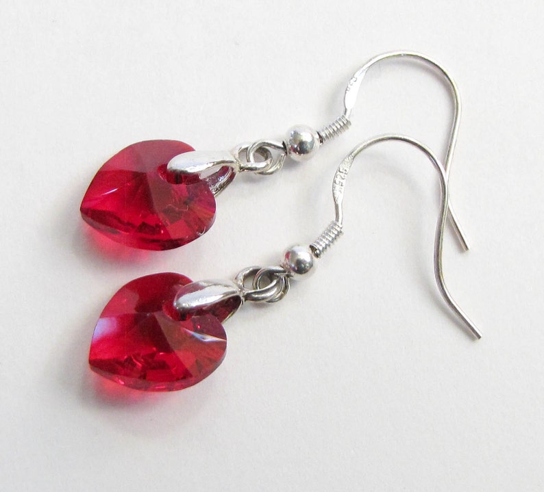 Red Heart Earrings , Valentine's Day earrings , Heart earrings , Valentine's day gift , Swarovski Crystal earrings , gift for her image 5