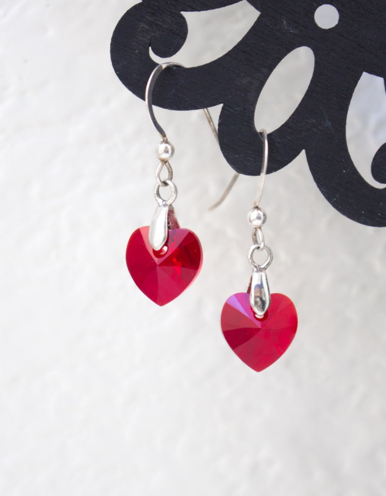 Red Heart Earrings , Valentine's Day earrings , Heart earrings , Valentine's day gift , Swarovski Crystal earrings , gift for her image 3