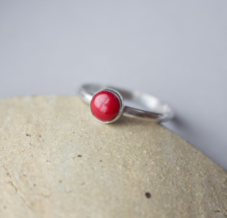 Red Coral Ring , Apple red Coral Ring , Coral Bright red ring , Sterling Silver ring , Red ring silver , Coral ring image 5