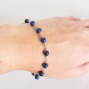 Lapis Lazuli Bracelet or Anklet, Denim blue Lapis Lazuli Sterling Silver bracelet , Lapis Lazuli anklet , adjustable wire wrapped bracelet