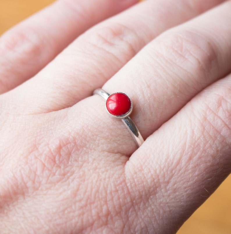 Red Coral Ring , Apple red Coral Ring , Coral Bright red ring , Sterling Silver ring , Red ring silver , Coral ring image 2