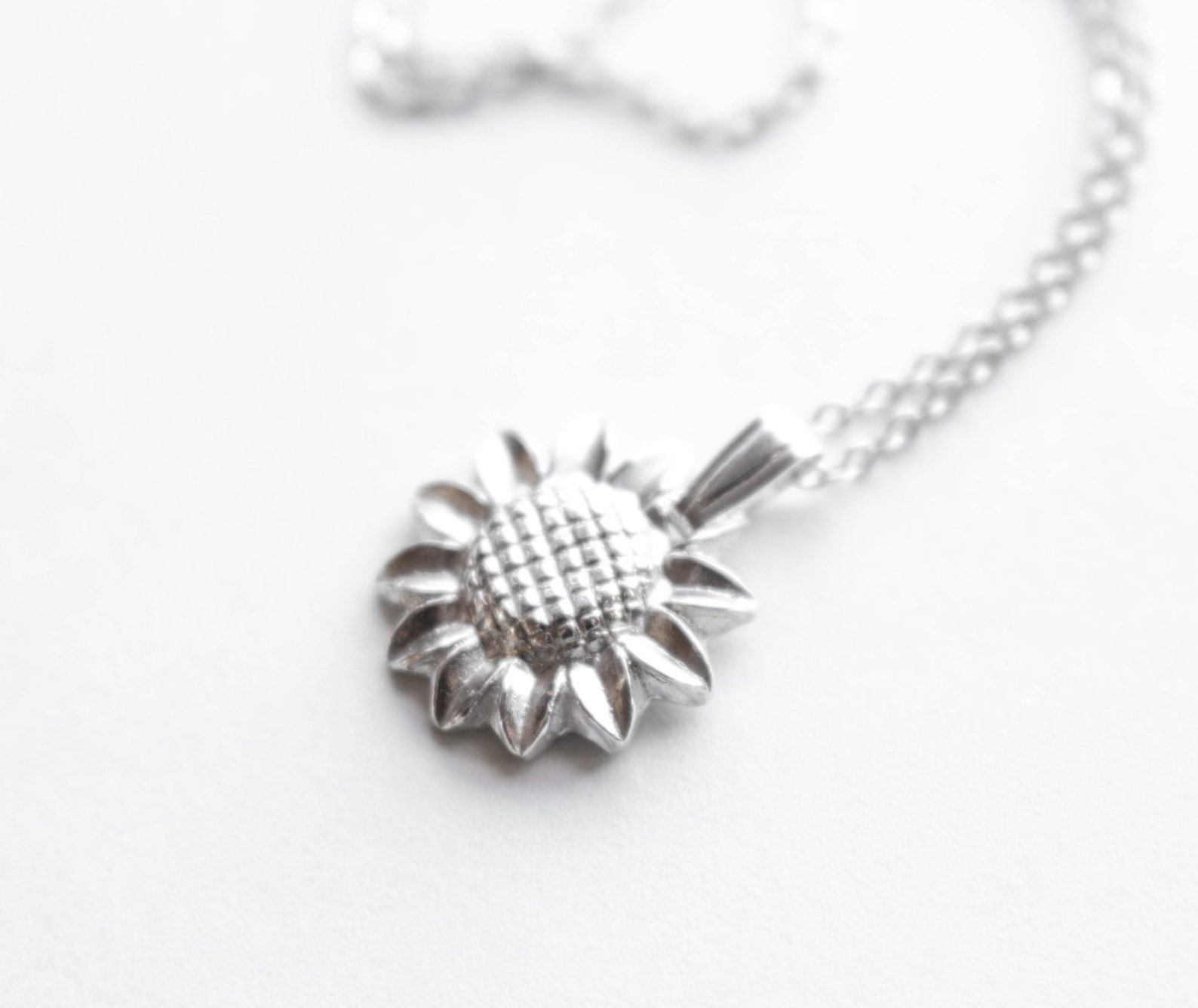 Silver Sunflower Necklace Sunflower Fine Silver Floral Etsy
