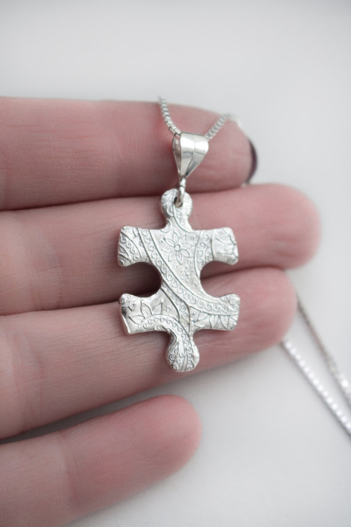 Puzzle Piece Silver Necklace , Autism Awareness , Silver Puzzle Pendant ...
