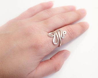 Adjustable Paisley Ring , Sterling Silver Swirl Ring, Hammered Wire Ring , adjustable ring size , minimalist
