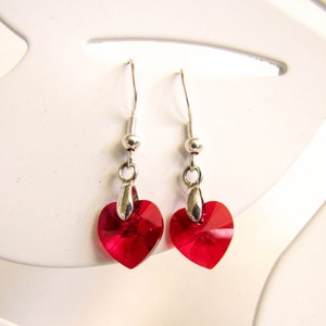 Red Heart Earrings , Valentine's Day earrings , Heart earrings , Valentine's day gift , Swarovski Crystal earrings , gift for her image 4