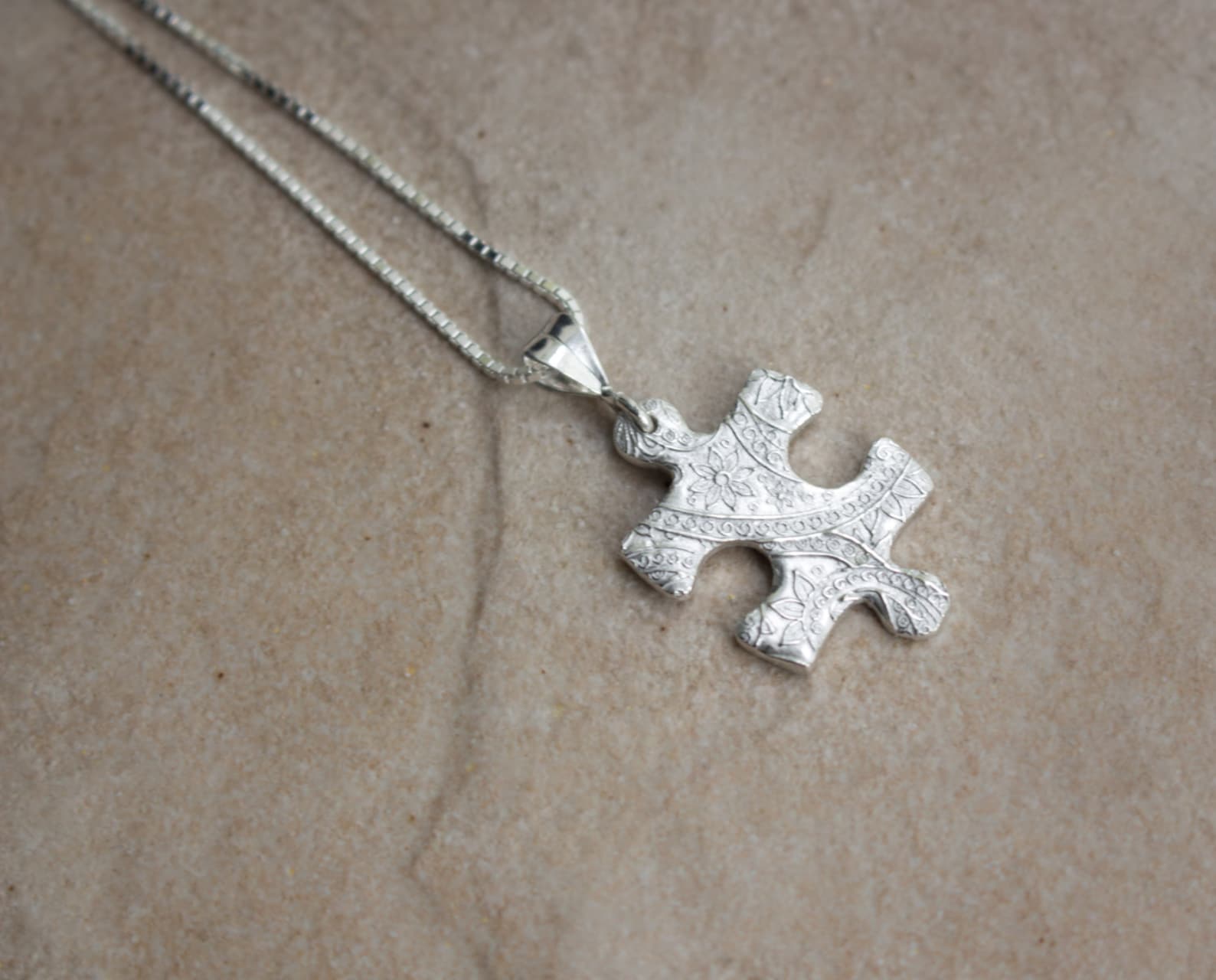 Puzzle Piece Silver Necklace , Autism Awareness , Silver Puzzle Pendant ...