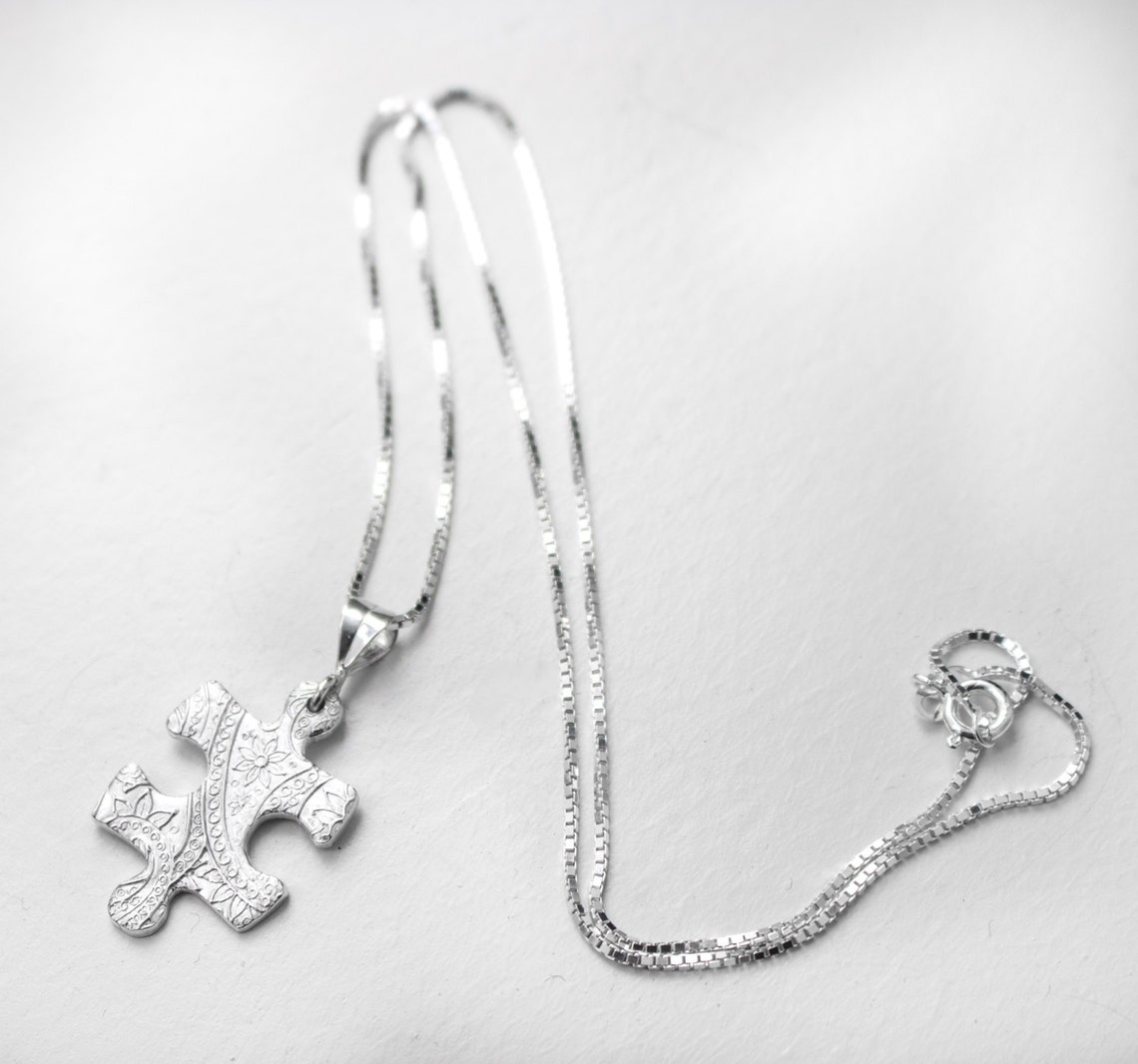 Puzzle Piece Silver Necklace , Autism Awareness , Silver Puzzle Pendant ...