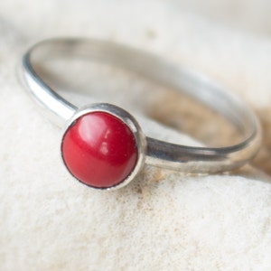 Red Coral Ring , Apple red Coral Ring , Coral Bright red ring , Sterling Silver ring , Red ring silver , Coral ring image 1