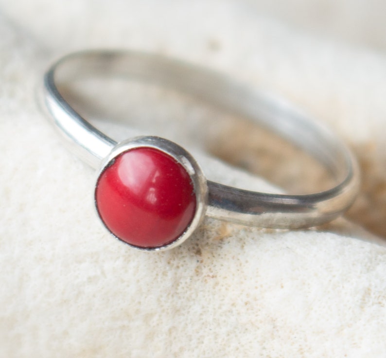 Red Coral Ring , Apple red Coral Ring , Coral Bright red ring , Sterling Silver ring , Red ring silver , Coral ring image 1