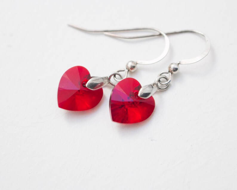 Red Heart Earrings , Valentine's Day earrings , Heart earrings , Valentine's day gift , Swarovski Crystal earrings , gift for her image 1