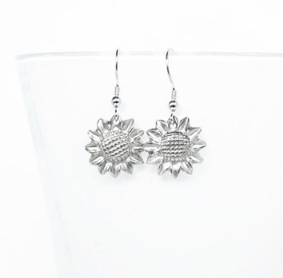 Sunflower Earrings Pure Silver PMC Fine Silver Earrings Etsy