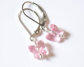 Pendientes de mariposa rosa, pendientes para niños, pendientes rosas para niñas, pendientes con cierre de palanca, regalo de cumpleaños, regalo para niña
