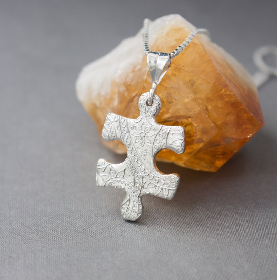Puzzle Piece Silver Necklace , Autism Awareness , Silver Puzzle Pendant ...