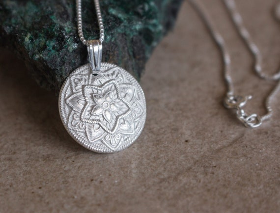 Mandala Star Yoga Necklace , Yoga Jewelry , PMC necklace ,  Pure silver Star pendant , Flower necklace , Star necklace , Fine Silver .999