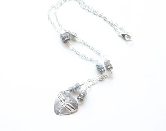 Silver Dragonfly necklace , Dragonfly, Labradorite necklace , Sterling Silver Dragonfly Necklace, Fine Silver .999