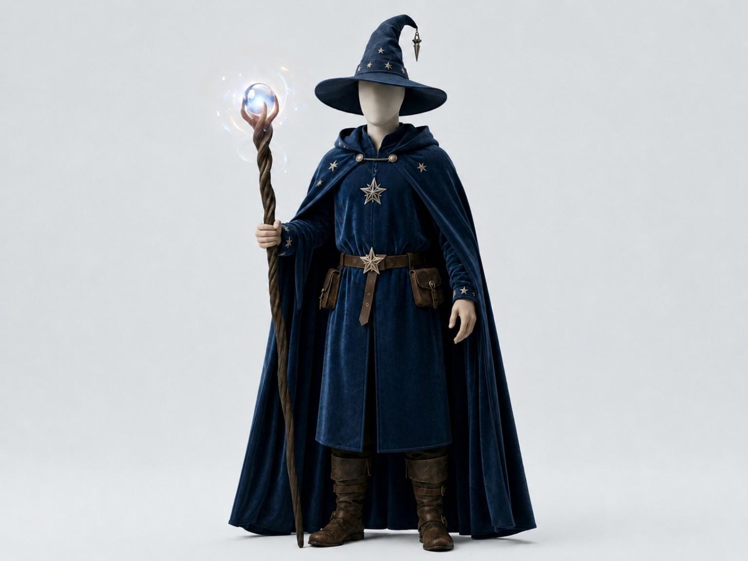 Celestial Wizard Robe Blue Velvet Mage Cloak Fantasy Sorcerer Costume Hooded LARP Cape Archmage Cosplay Outfit