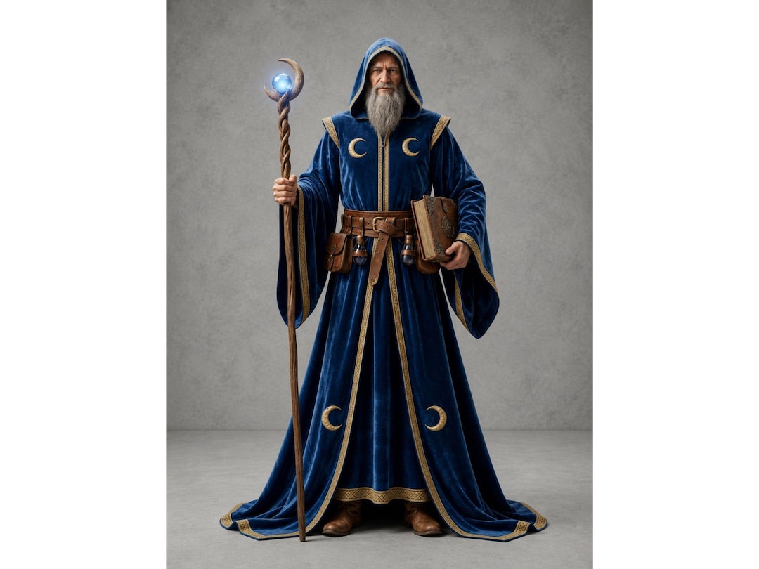Celestial Wizard Robe Hooded Cloak | Archmage Costume | Blue Mage Coat ...