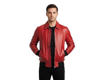 Red Leather Bomber Jacket Men – Black Double Eagle Back Print – Luxury Streetwear Military Style Coat – Premium Statement Outerwear