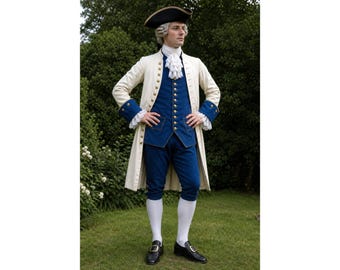 Colonial Costume Men 18th Century, Revolutionary War Outfit, George Washington Style Suit, Historical Reenactment Costume