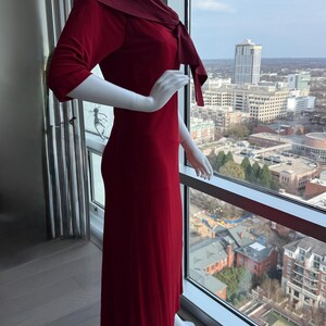 fitted lace wedding dress 1970s Halston Red Silk Long Sleeve Evening Dress main image 1