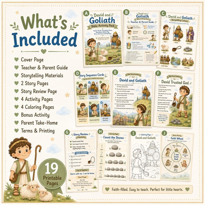 David and Goliath Bible Activity Pack for Kids (printable PDF) - Etsy