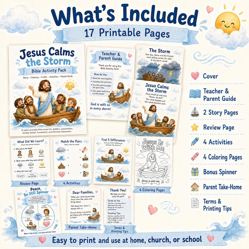 Jesus Calms the Storm Bible Activity Pack - Etsy