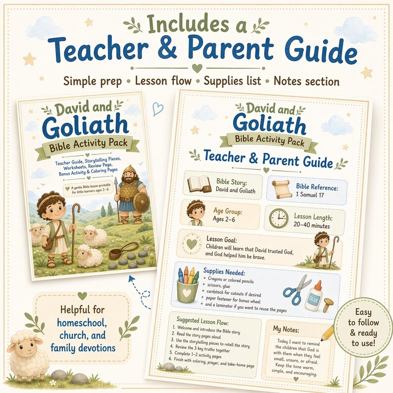David and Goliath Bible Activity Pack for Kids (printable PDF) - Etsy