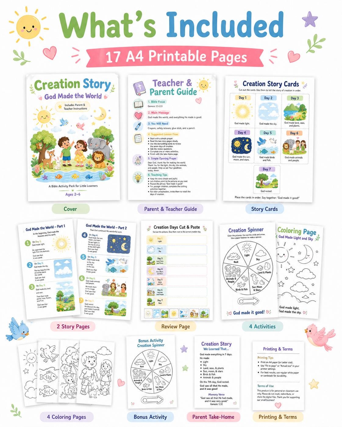 Creation Story Bible Activity Pack, Genesis 1 Printable, Sunday School ...