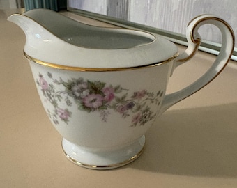 Noritake Touraine 3025 Gräddkanna, Vintage 1940-50-tal blommigt porslin, guldkant, Japan