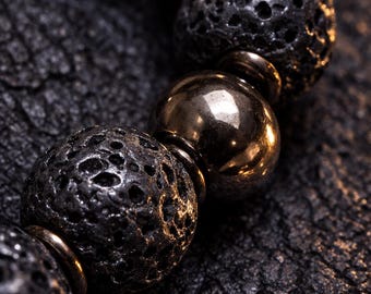 Lava Stone Hematite Beaded Bracelet | Grounding Strength Jewelry, Handmade NYC