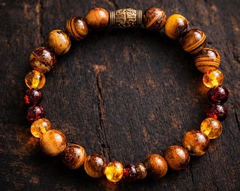 Baltic Amber & Tiger’s Eye Bracelet for Women | Mixed Gemstone Bracelet | Handmade NYC