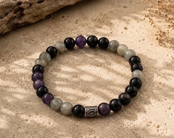 Labradorite Amethyst Black Onyx Bracelet | Slow Fashion Handmade Gemstone Jewelry | Grounding Crystal Bracelet | NYC