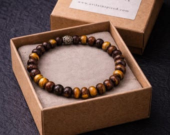 Tiger's Eye Bracelet | Genuine Gemstone, Antique Bronze Accent, Handmade NYC