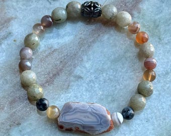 Botswana Agate Labradorite Gemstone Bracelet, Handmade in NYC, One of a Kind