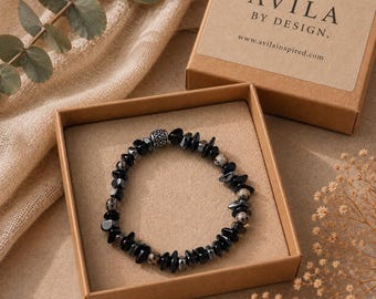 Black Tourmaline Onyx Hematite Bracelet | Protection Crystal Bracelet | Grounding Gemstone Jewelry | Handmade Gift
