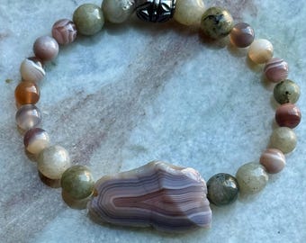 Botswana Agate Labradorite Gemstone Bracelet, One of a Kind, Handmade in NYC