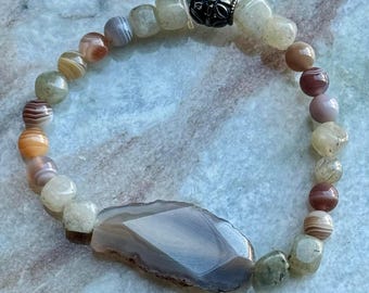 Botswana Agate Labradorite Bracelet, Grounding Transition Gemstone Jewelry