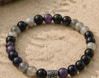 Stress Relief Bracelet | Amethyst Labradorite Onyx Tourmaline Anxiety Jewelry | Calming Crystal | Handmade NYC