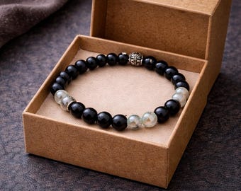 Men's Black Onyx Labradorite Beaded Bracelet | Protection Grounding Jewelry | Handmade NYC