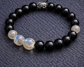 Men's Black Onyx Labradorite Protection Bracelet | Grounding Stone Jewelry Handmade NYC