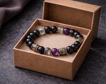 Amethyst Labradorite Black Onyx Bracelet | Grounding Gemstone Jewelry Gift Handmade NYC