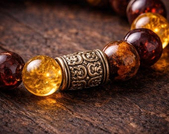 Baltic Amber Tiger's Eye Bracelet for Women | Mixed Crystal Confidence Jewelry | Womens Beaded Bracelet | Handmade NYC