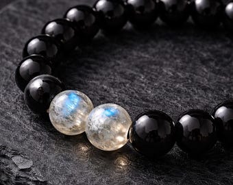 Labradorite Onyx Men's Bracelet | Black Gemstone Beaded, Grounding, Everyday Wear