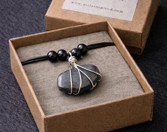 Labradorite Black Onyx Sterling Silver Wire Wrapped Pendant Necklace – Handmade Jewelry NYC