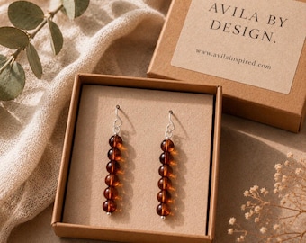 Baltic Amber Earrings Gift for Her | Genuine Amber Dangle Earrings | Meaningful Handmade Jewelry | Natural Cognac Amber | AVILA