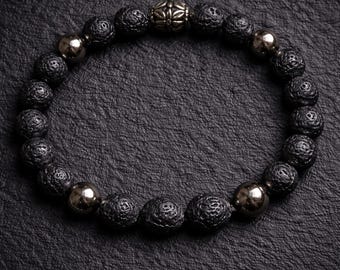 Lava Stone Hematite Beaded Bracelet | Grounding Jewelry for Burnout Recovery