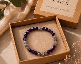 Botswana Agate Bracelet | Amethyst Labradorite Stretch Bracelet | New Beginnings Gift for Her | Handmade Gemstone AVILA