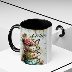 Vintage Teapot and Butterflies Accent Coffee Mug | Floral Tea Time
